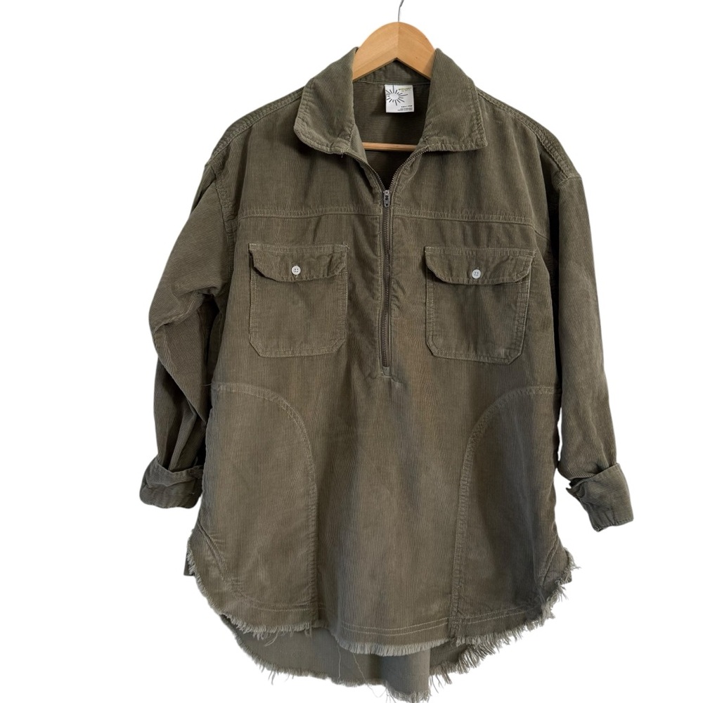 Olive Green Corduroy Pullover Shirt Jacket